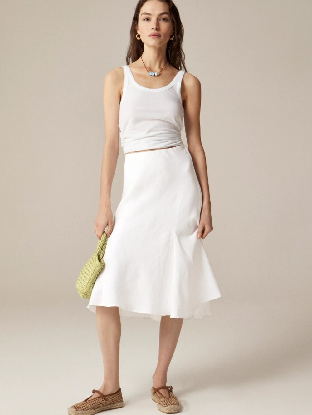 J Crew Gwyneth flounce-hem slip skirt in linen CN555 Size XS White